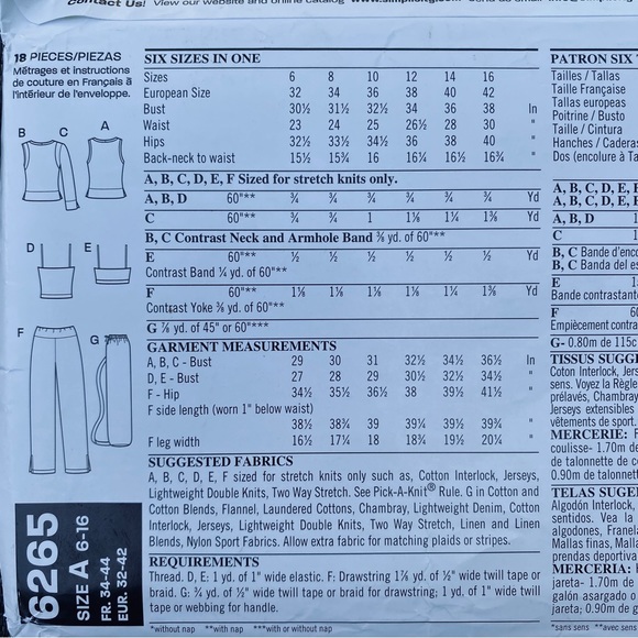 NEW LOOK 6265 athletic wear Sewing Pattern NEW copyright 2003 - Picture 3 of 7